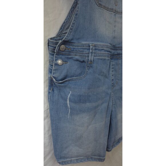 Calvin Klein Womens L 12/14 Distressed Light Blue Denim Bib Overall Jorts Shorts - Picture 4 of 14